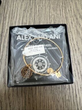 Alex and Ani Gold Wheel & Tag Charm Expandable Bangle